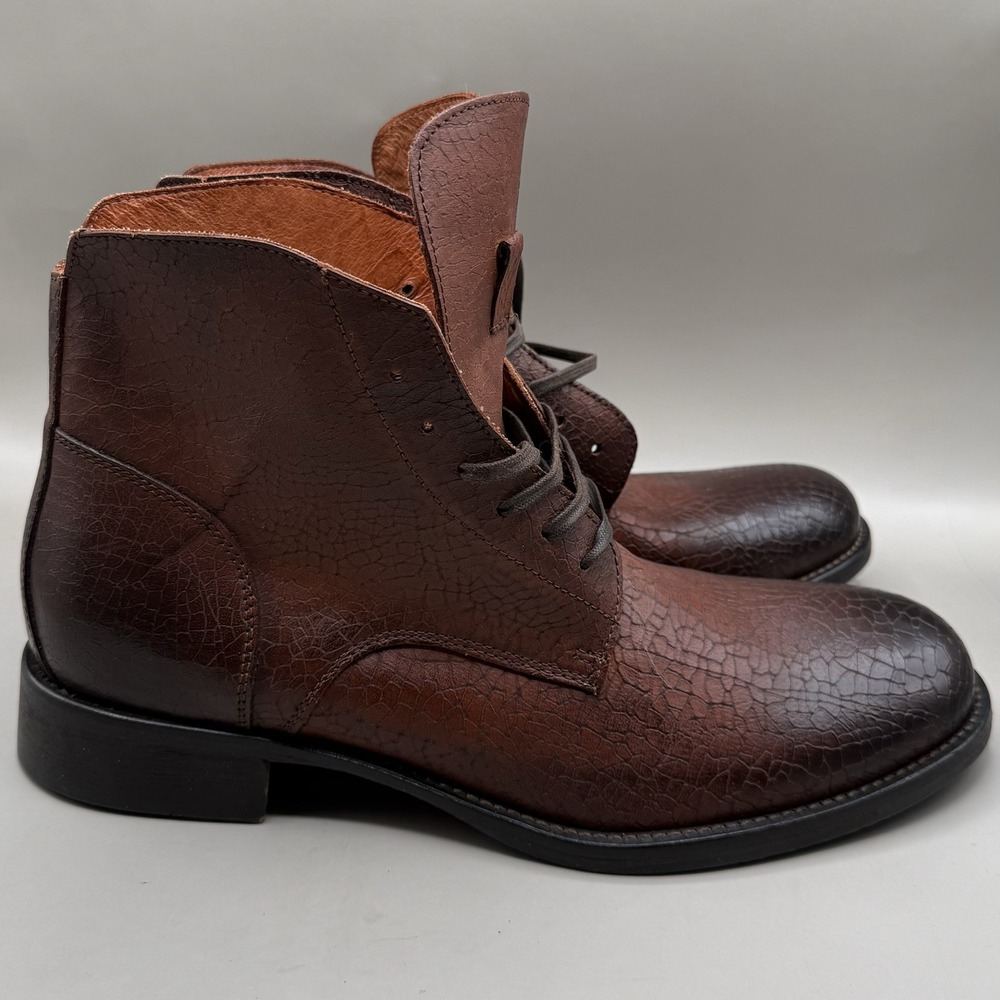 Robert Graham Leather Embossed Ankle Lace Up Boots Brown Italy Mens 12 D NWT